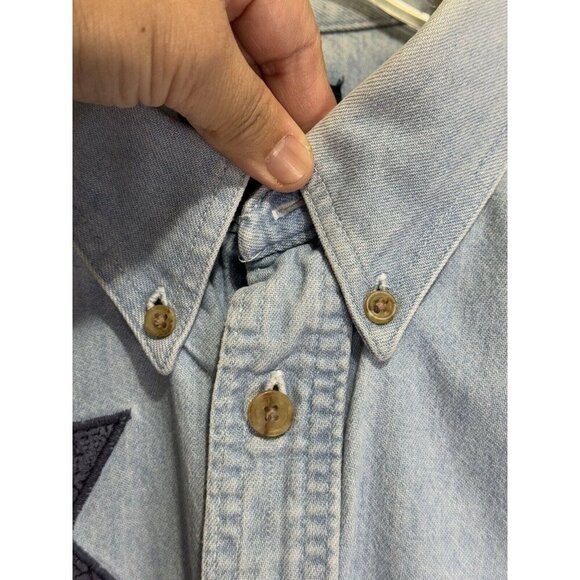 THREE RIVERS Vintage Mens Denim Embroidered Patriotic Stars USA Flag LARGE - Picture 9 of 12